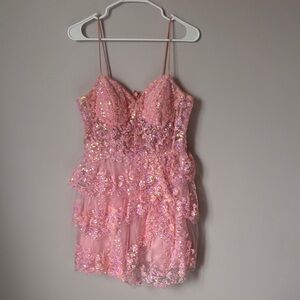 David's Bridal Pink Sequin Mini Dress